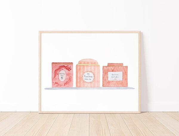 Tea Tins Art Print In Red