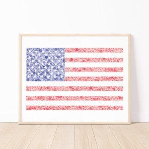 Floral American Flag Watercolor Art Print