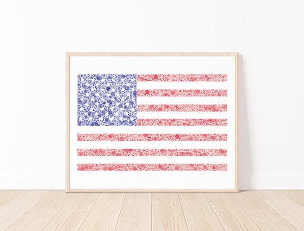 Floral American Flag Watercolor Art Print
