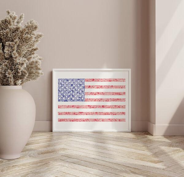 Floral American Flag Watercolor Art Print - Image 2