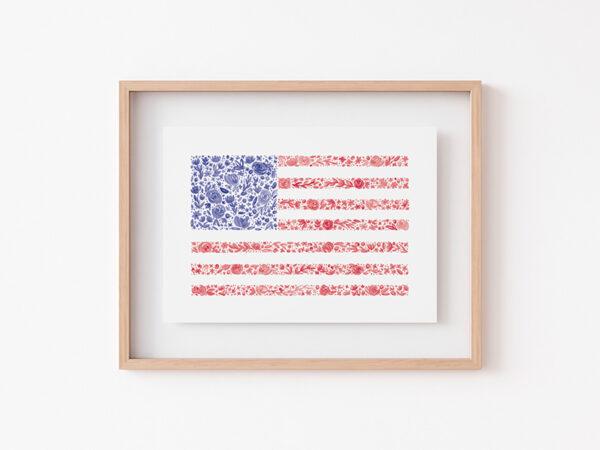 Floral American Flag Watercolor Art Print - Image 4