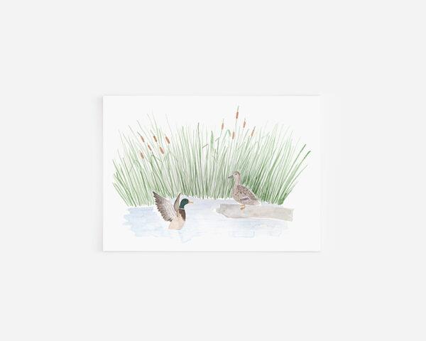 Mallard Ducks And Cattails Watercolor Art Print - Image 6