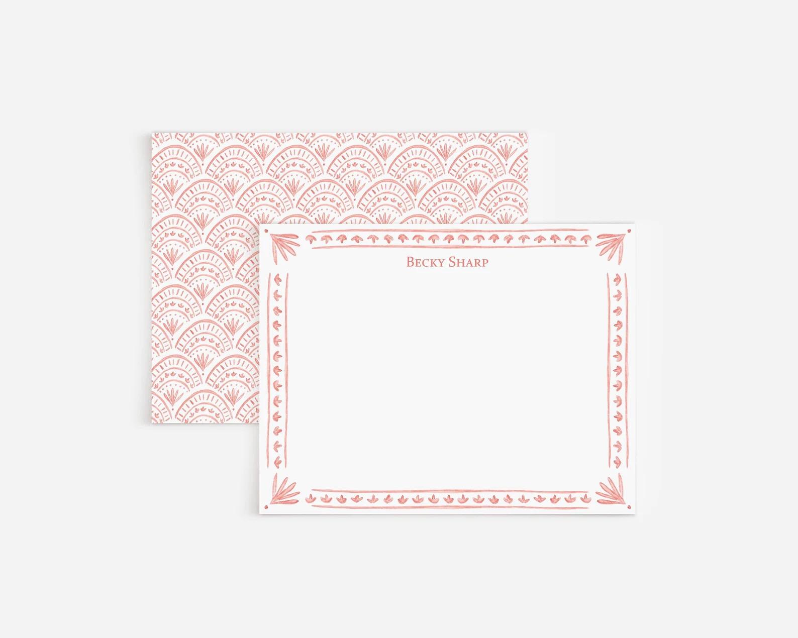 Personalized Stationery With Watercolor Scallop Pattern And Border