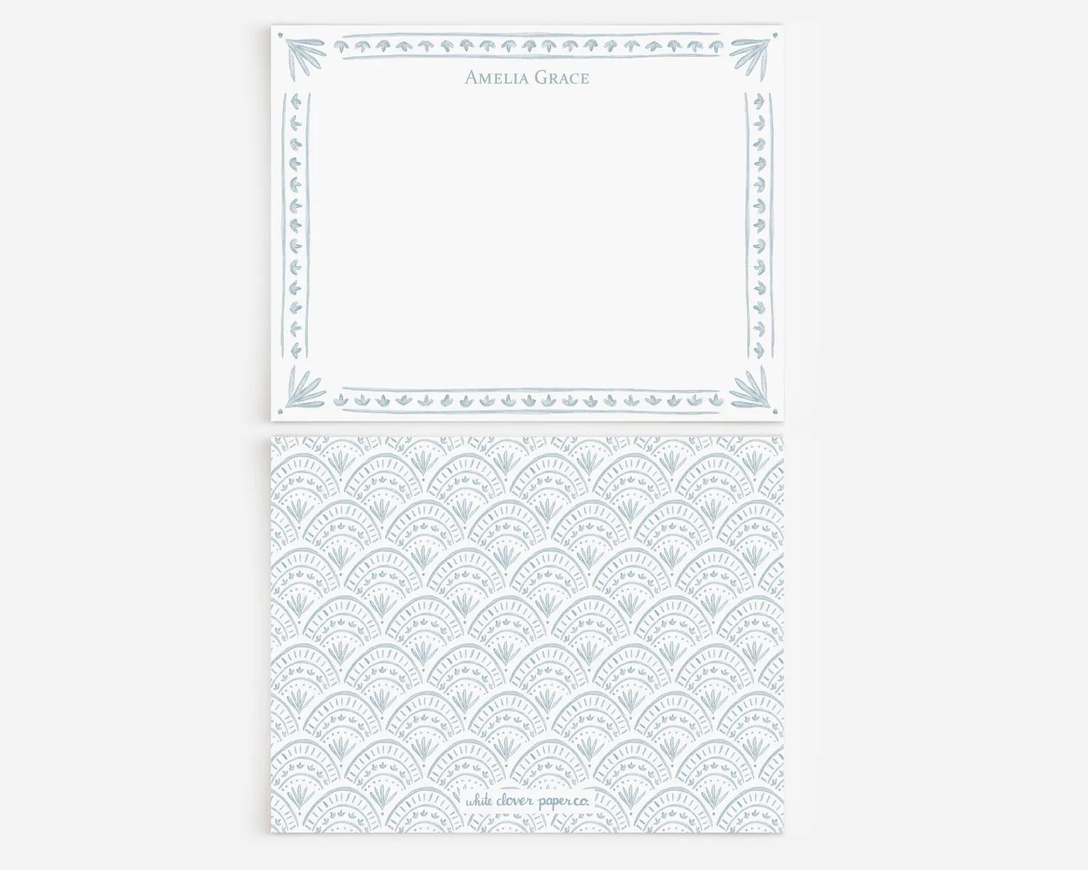 Personalized Stationery With Watercolor Scallop Pattern And Border - Image 2