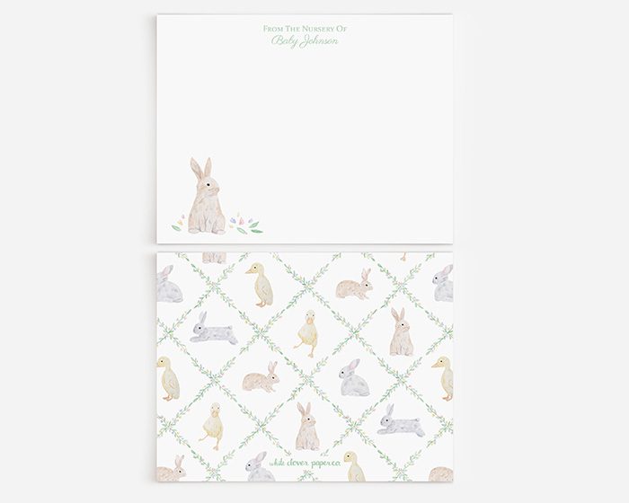 Bunnies And Ducklings Personalized Watercolor Nursery Stationery - Image 2