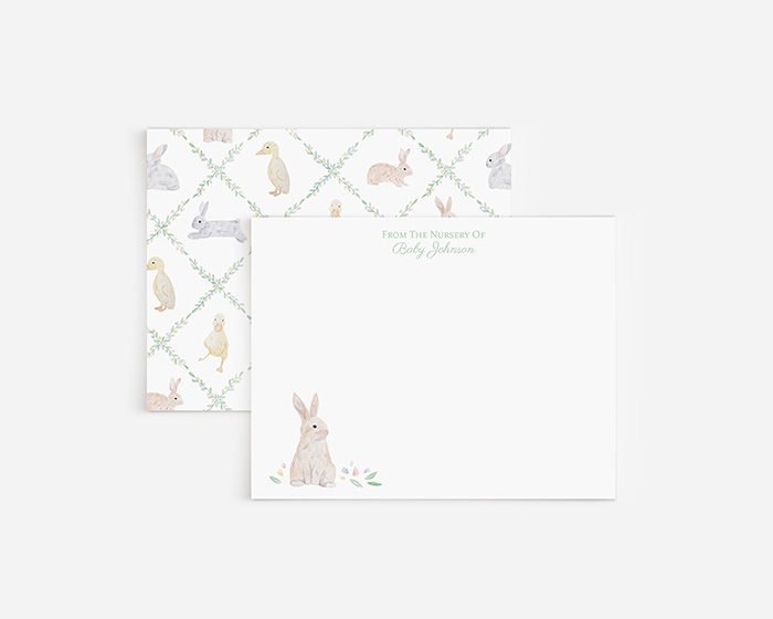 Bunnies And Ducklings Personalized Watercolor Nursery Stationery