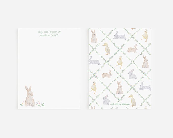 Bunnies And Ducklings Personalized Watercolor Nursery Stationery - Image 5