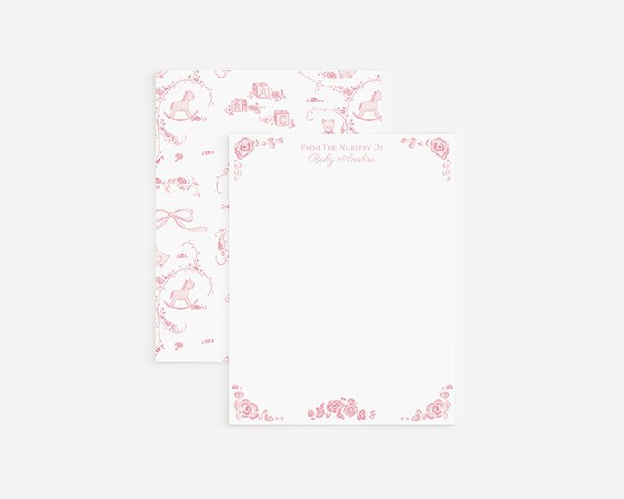 Baby Toile Personalized Watercolor Nursery Stationery - Image 3