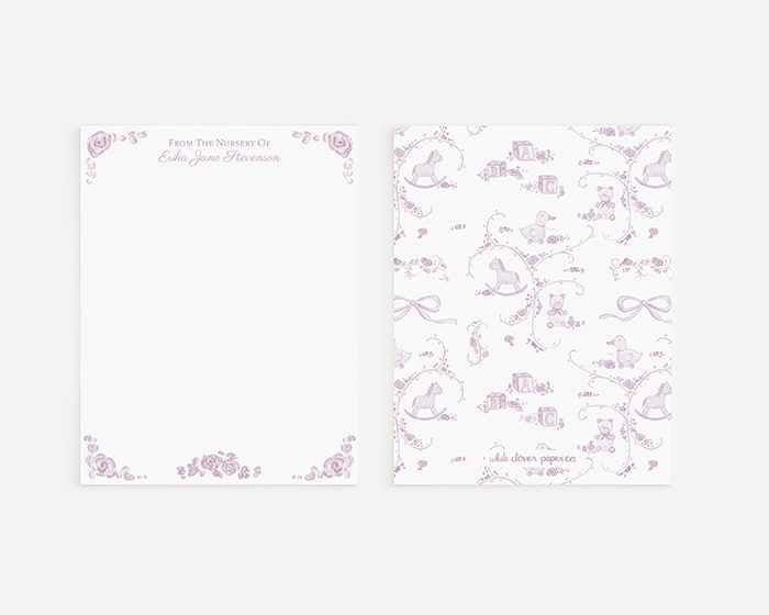 Baby Toile Personalized Watercolor Nursery Stationery - Image 4