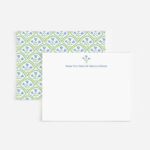 Blue And Green Floral Scallops Personalized Stationery Set