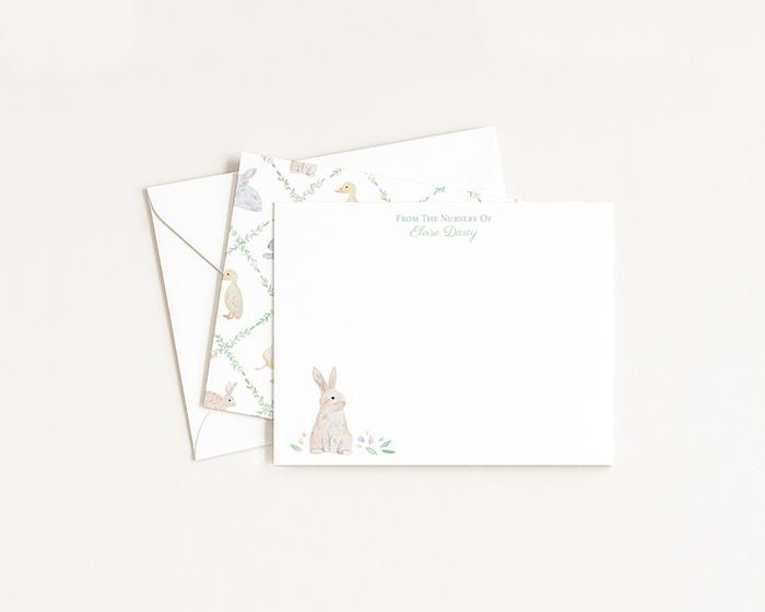 Bunnies And Ducklings Personalized Watercolor Nursery Stationery - Image 3