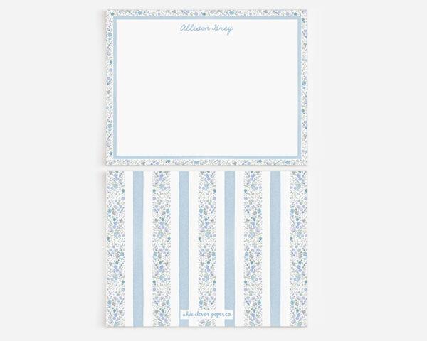 Floral Blue Stripes Personalized Watercolor Stationery - White Clover ...