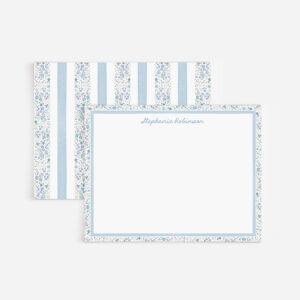Floral Blue Stripes Personalized Watercolor Stationery