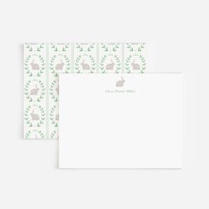Green Stripes And Watercolor Bunnies Personalized Stationery