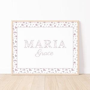Custom Baby Name Art Print With Watercolor Floral Pattern