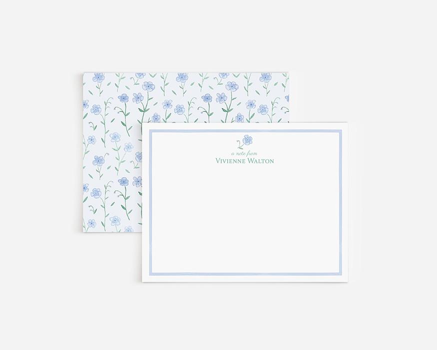 Dainty Blue Watercolor Flowers Personalized Stationery