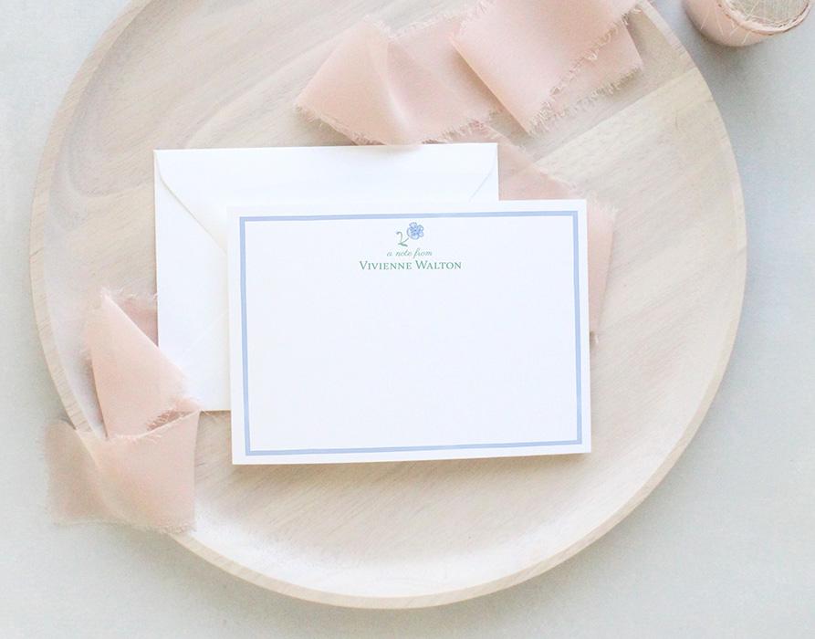 Dainty Blue Watercolor Flowers Personalized Stationery - Image 3