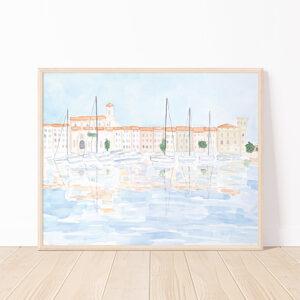Mediterranean Sailboats French Riviera Watercolor Art Print
