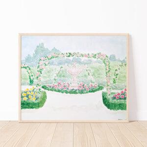 La Rosaleda Spanish Rose Garden Watercolor Art Print