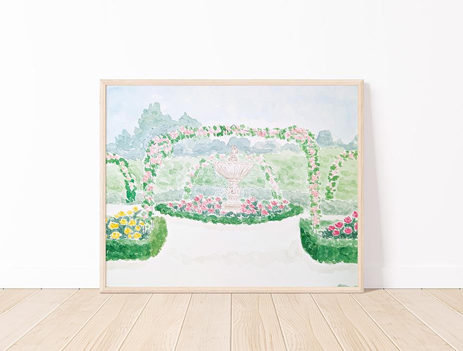 La Rosaleda Spanish Rose Garden Watercolor Art Print