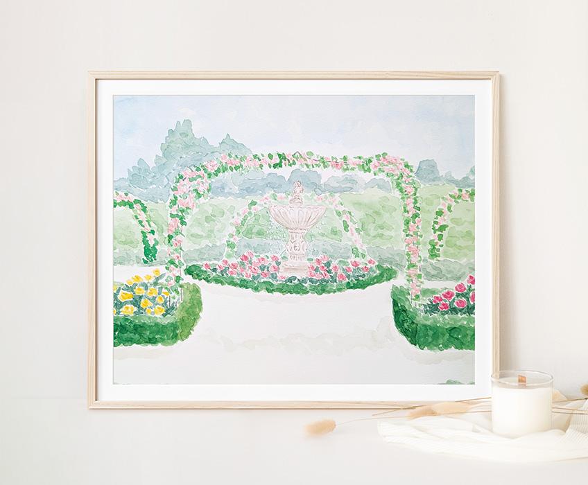 La Rosaleda Spanish Rose Garden Watercolor Art Print - Image 3