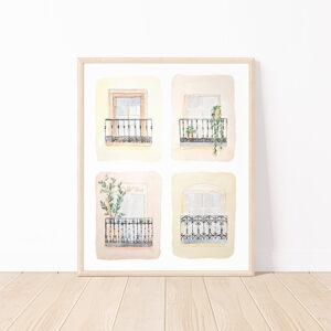 Madrid Windows Watercolor Art Print
