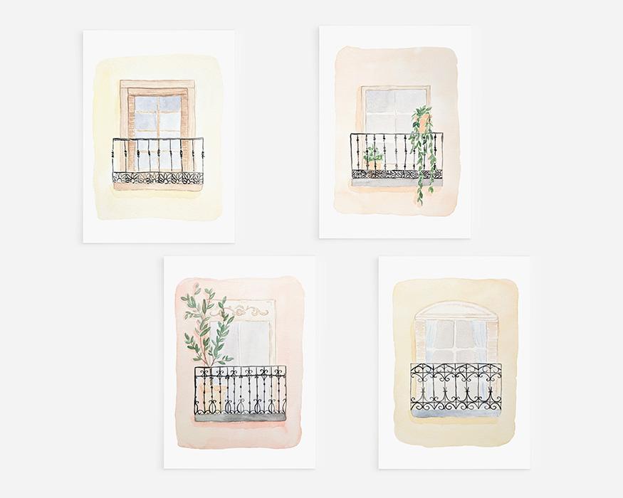 Madrid Windows Tiny 5x7 Watercolor Art Prints