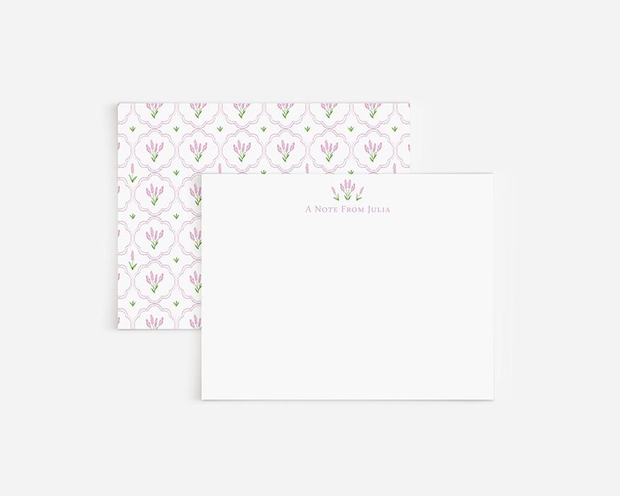 Purple Flowers And Scallops Personalized Watercolor Stationery