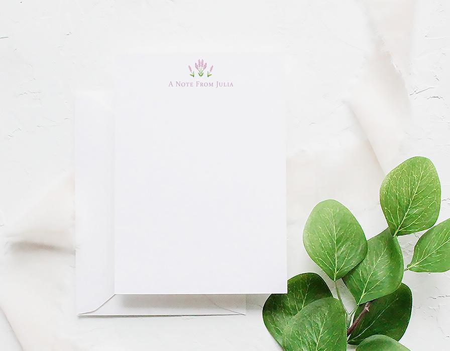 Purple Flowers And Scallops Personalized Watercolor Stationery - Image 5