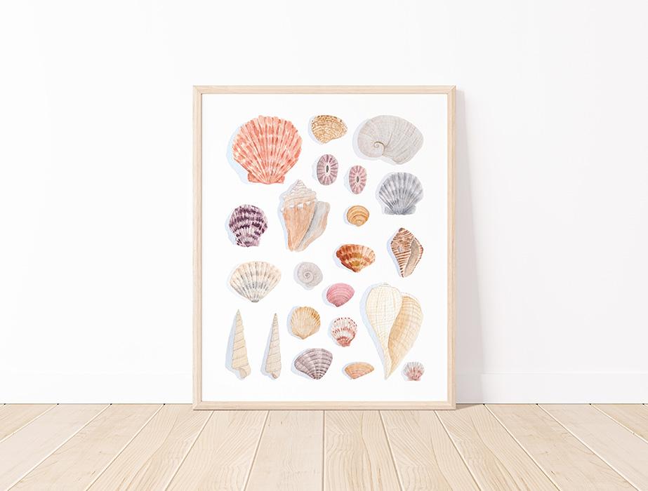 Seashells Watercolor Art Print - Large - Image 3