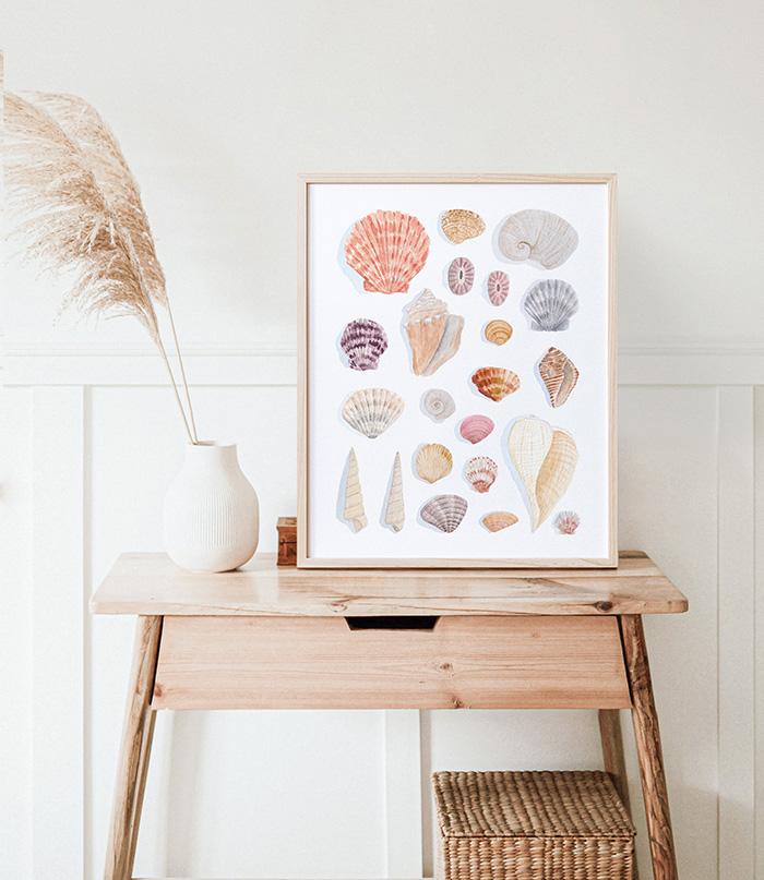 Seashells Watercolor Art Print - Large - Image 4