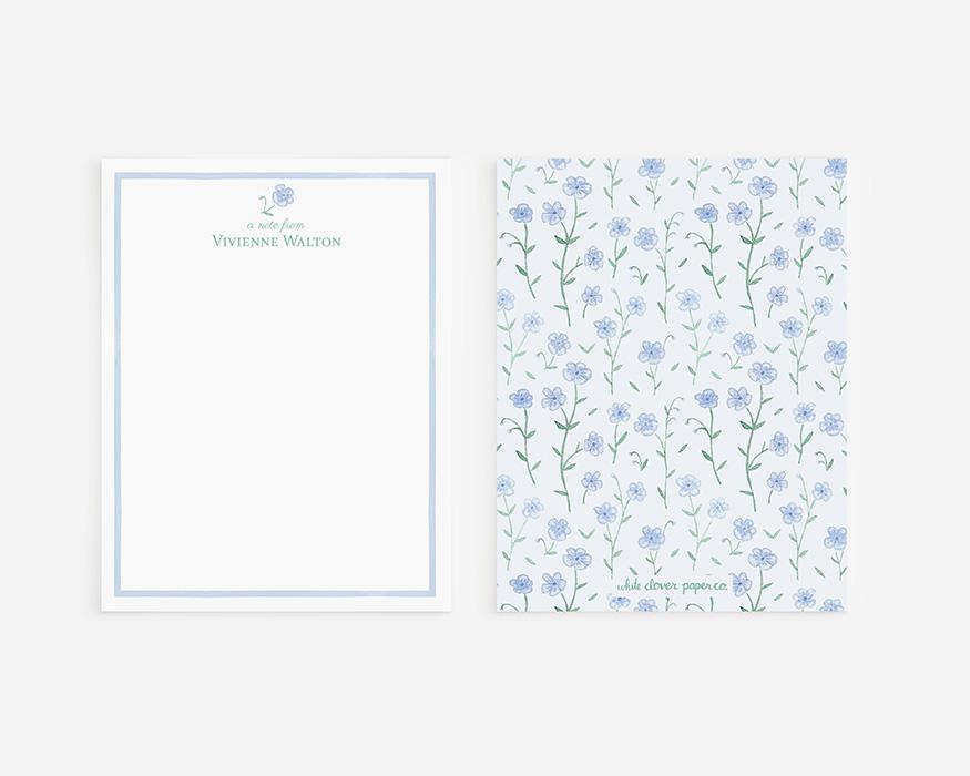 Dainty Blue Watercolor Flowers Personalized Stationery - Image 5