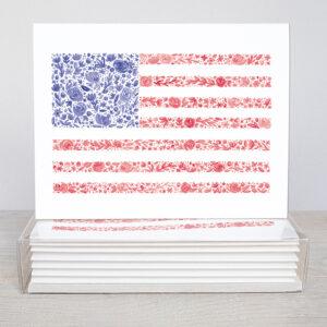 American Flag Floral Watercolor Greeting Cards Box Of 10