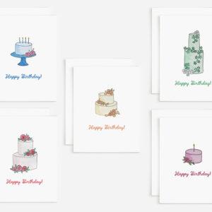 Birthday Cakes Variety Pack Of 10 Watercolor Cards