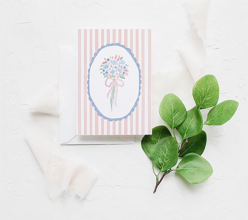 Flower Bouquet Striped Watercolor Greeting Cards Variety Pack Of 10 - Image 3