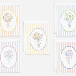 Flower Bouquet Striped Watercolor Greeting Cards Variety Pack Of 10