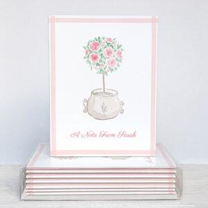 Pink Rose Topiary Personalized Watercolor Greeting Cards