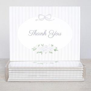 Delicate Striped Floral Thank You Cards With Watercolor Bows Box Of 10
