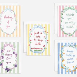 Stripes And Bows Watercolor Greeting Cards Variety Pack Of 10