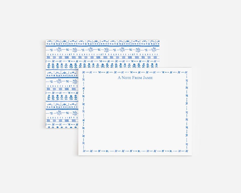 Floral Striped Pattern Personalized Stationery Set With Floral Border