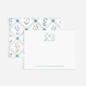 Monogrammed Stationery Set With Blue And Purple Watercolor Floral Lattice