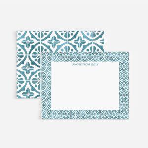 Blue-Green Mediterranean Tiles Personalized Watercolor Stationery Set