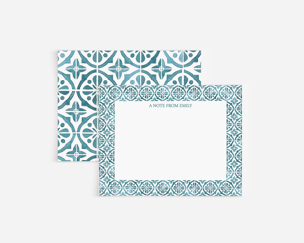 Blue-Green Mediterranean Tiles Personalized Watercolor Stationery Set