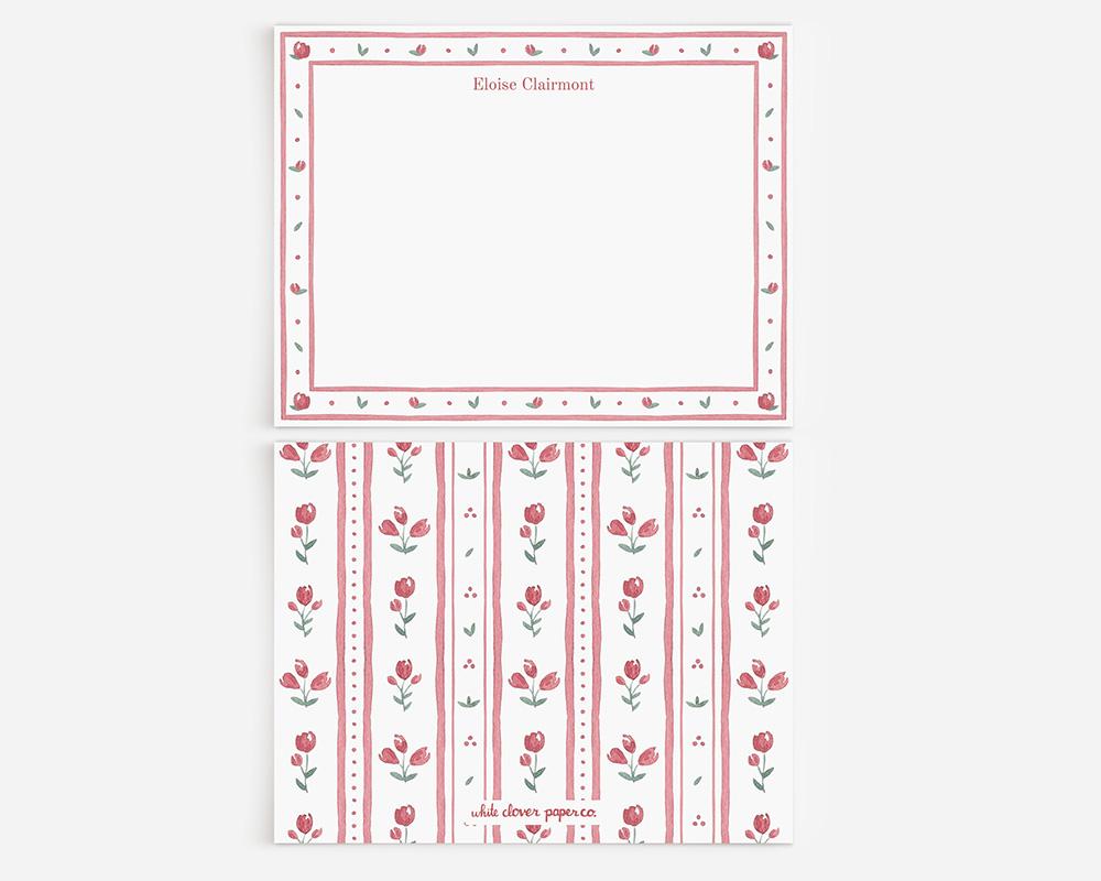 Burgundy Floral Border Personalized Stationery Set With Stripes - Image 2