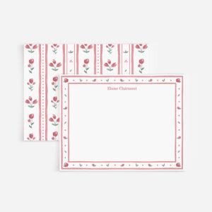 Burgundy Floral Border Personalized Stationery Set With Stripes