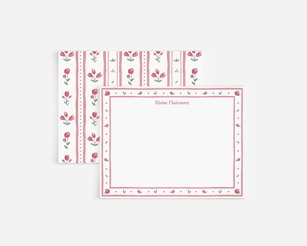 Burgundy Floral Border Personalized Stationery Set With Stripes
