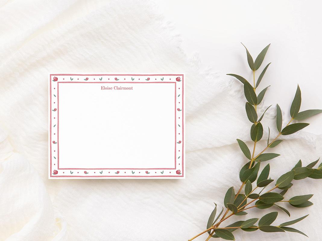 Burgundy Floral Border Personalized Stationery Set With Stripes - Image 3