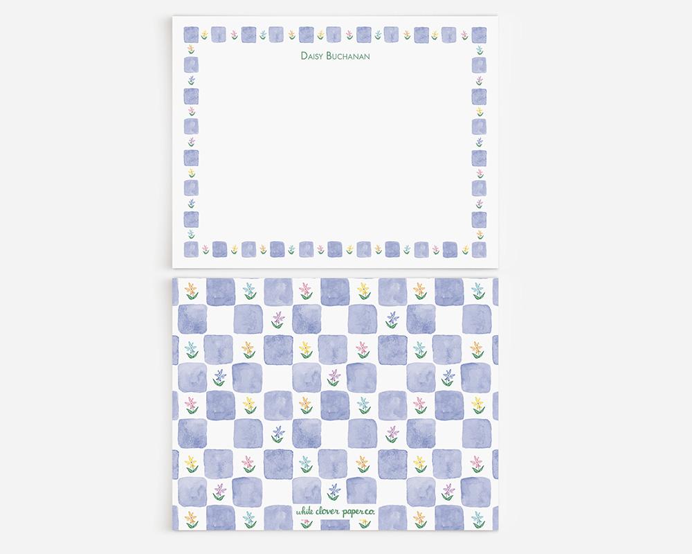 Checkerboard Floral Border Personalized Stationery Set - Image 2