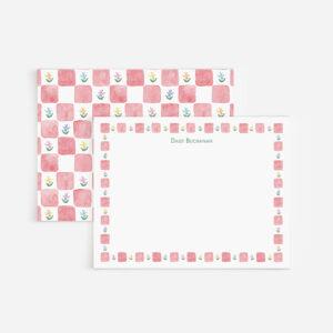 Checkerboard Floral Border Personalized Stationery Set