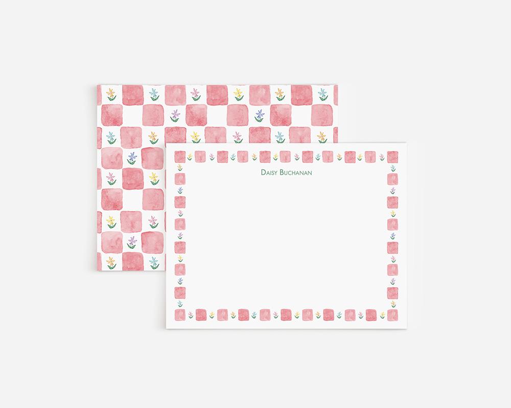 Checkerboard Floral Border Personalized Stationery Set